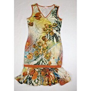 Jorge Perez Women's Dress Size Small Stretch Knit Floral Print Ruffle Flared